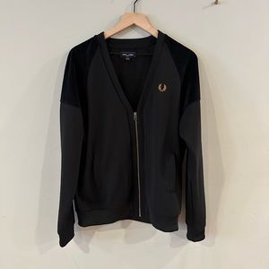 ‼️ SOLD Fred Perry V-neck zip velour panel tricot cardigan - size S